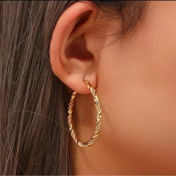 Jewelry - New Gold 18K Big Circle Hoop Earrings, NICE EARRINGS, CUTE EARRINGS